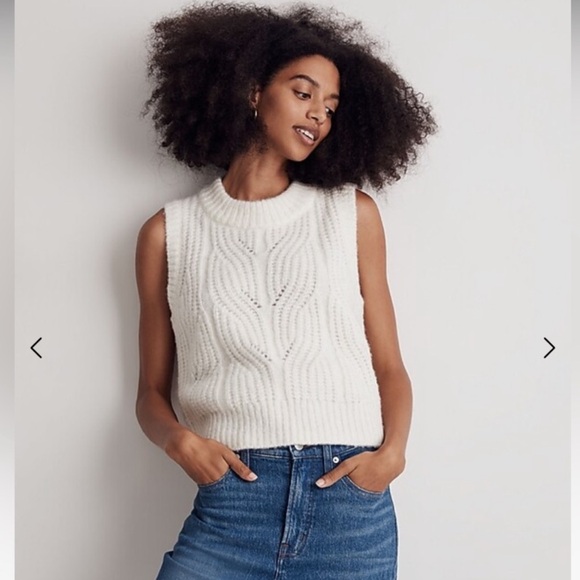 Madewell Tops - Madewell Ivory Cable Knit Sleeveless Sweater Tank